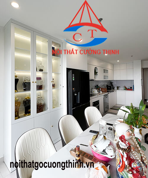 Tủ đựng rượu phòng bếp có đèn sang trọng hiện đại