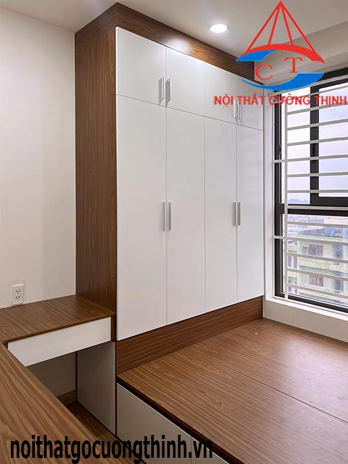 Mẫu giường liền tủ kèm bản làm việc học tập đa năng cho phòng hiện đại