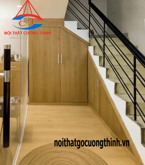 Mẫu tủ gỗ dưới gầm cầu thang đơn giản hiện đại tối ưu phòng