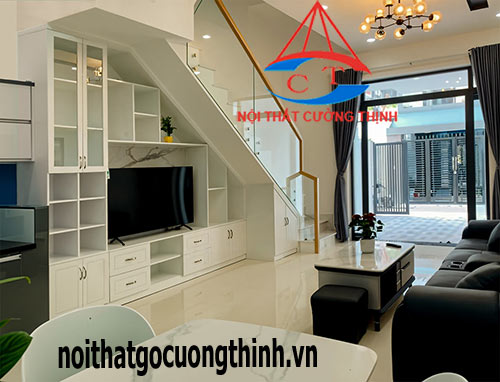 Tủ cầu thang phòng khách đẹp thiết kế hiện đại