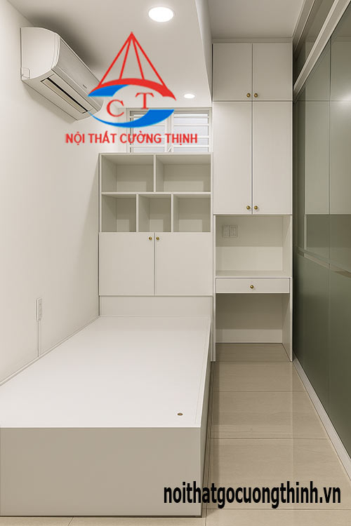 Giường đơn kết hợp tủ và bàn làm việc tiết kiệm diện tích cho phòng ngủ nhỏ