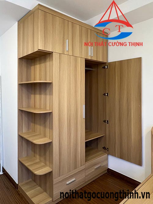 Mẫu tủ gỗ công nghiệp kịch trần 2-5 cánh kèm kệ góc đẹp