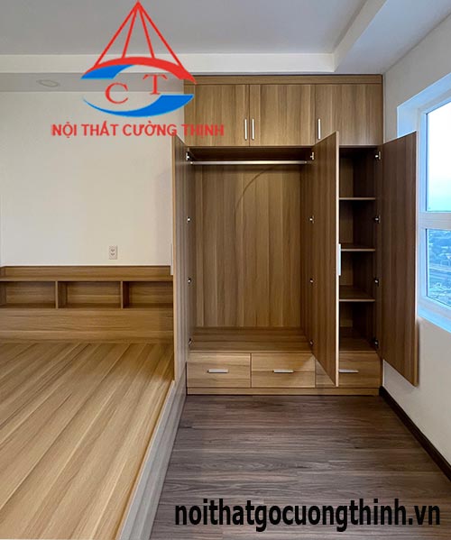 Combo giường tủ phòng ngủ hiện đại vân gỗ sáng đẹp
