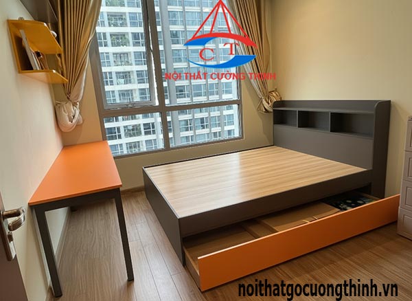 Mẫu giường hộp gỗ công nghiệp có ngăn kéo