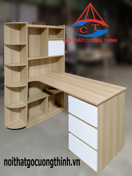 Mẫu bàn  học chữ L liền giá sách gỗ MDF đẹp hiện đại
