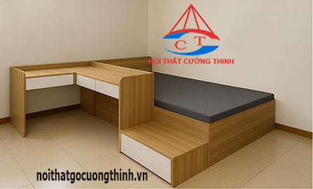 Giường hộp liền bàn học gỗ hiện đại