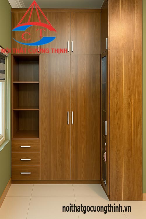 Tủ quần áo gỗ MDF thiết kế kịch trần 3m góc L vuông