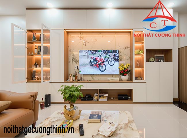 Tủ trang trí phòng khách đa năng đẹp hiện đại