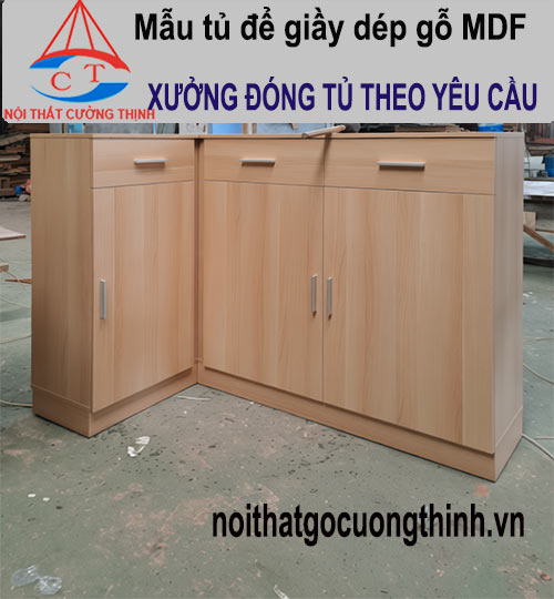 Mẫu tủ để giầy dép góc chữ L gỗ công nghiệp đẹp