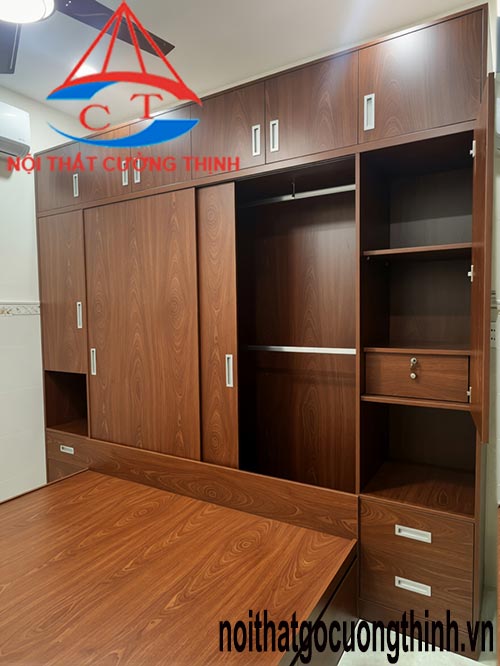 Thiết kế đóng Tủ quần áo liền giường đẹp bền giá xưởng