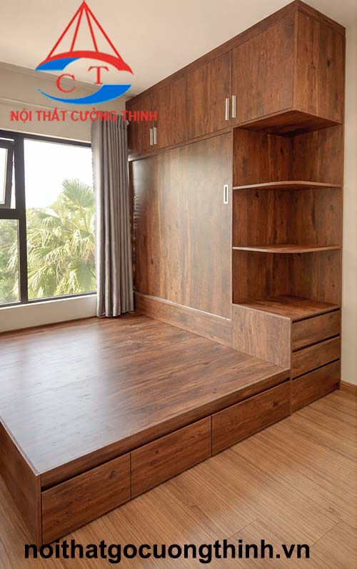 Giường gỗ liền tủ thông minh chữ L cho phòng ngủ hiện đại