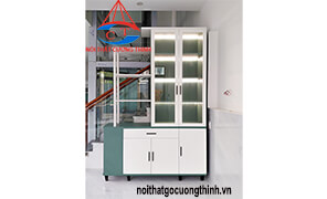 Vách ngăn cầu thang kết hợp tủ trang trí hiện đại 
