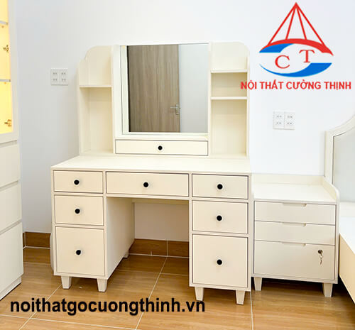 Mẫu bàn trang điểm hiện đại tích hợp tủ lưu trữ nhiều ngăn kéo gỗ đẹp