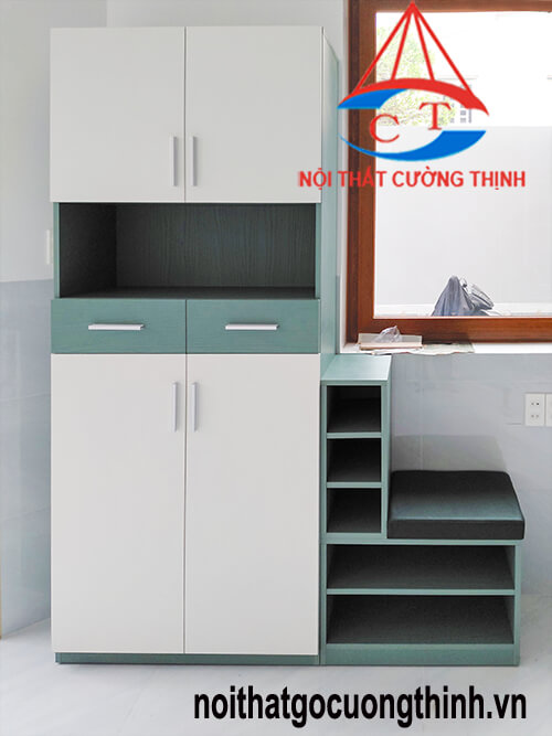 Mẫu tủ giày dép gỗ công nghiệp kèm ghế ngồi nhỏ gọn thông minh