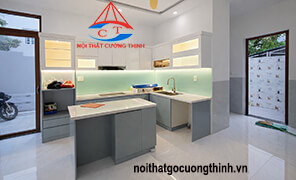 Tủ Bếp Chữ L Acrylic Kết Hợp đèn Led