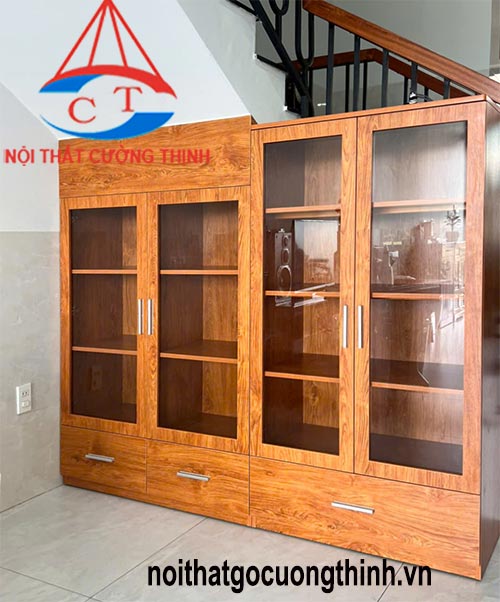 Mẫu Tủ Gỗ Gầm Cầu Thang Cánh Kính Trưng Bày Sang Trọng Giá Xưởng