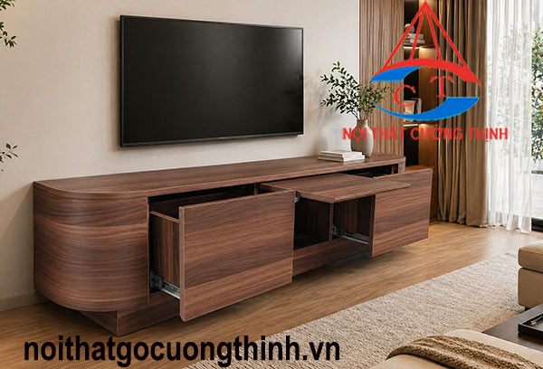 Kệ Tivi Gỗ MDF Cong Đẹp Thiết Kế Đóng Theo Yêu Cầu