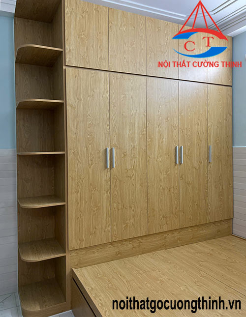 Mẫu giường kết hợp kệ tủ quần áo gỗ công nghiệp đẹp hiện đại