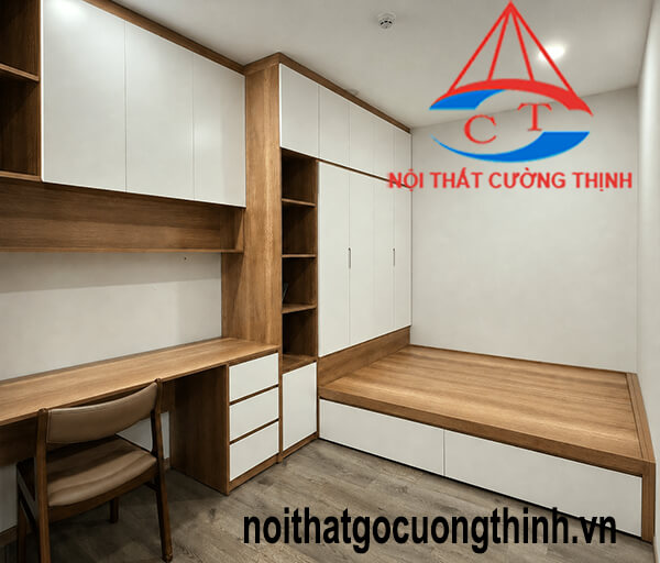 Mẫu giường tủ quần áo liền bàn làm việc hiện đại