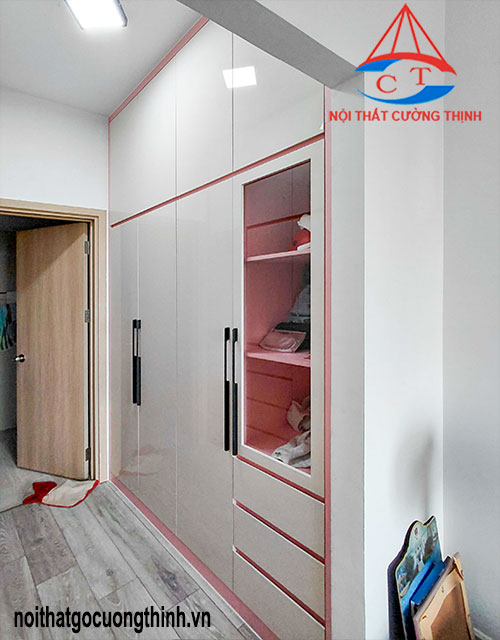 Tủ quần áo gỗ Acrylic âm tường phòng ngủ hiện đại