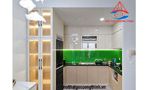 Tủ Bếp Gỗ Nhựa Kết Hợp Tủ Rượu Acrylic 