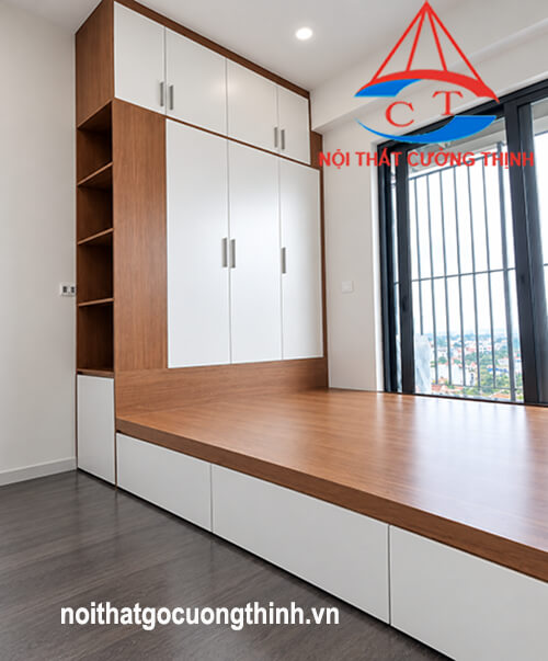 Mẫu giường kết hợp tủ kịch trần tiện nghi hiện đại